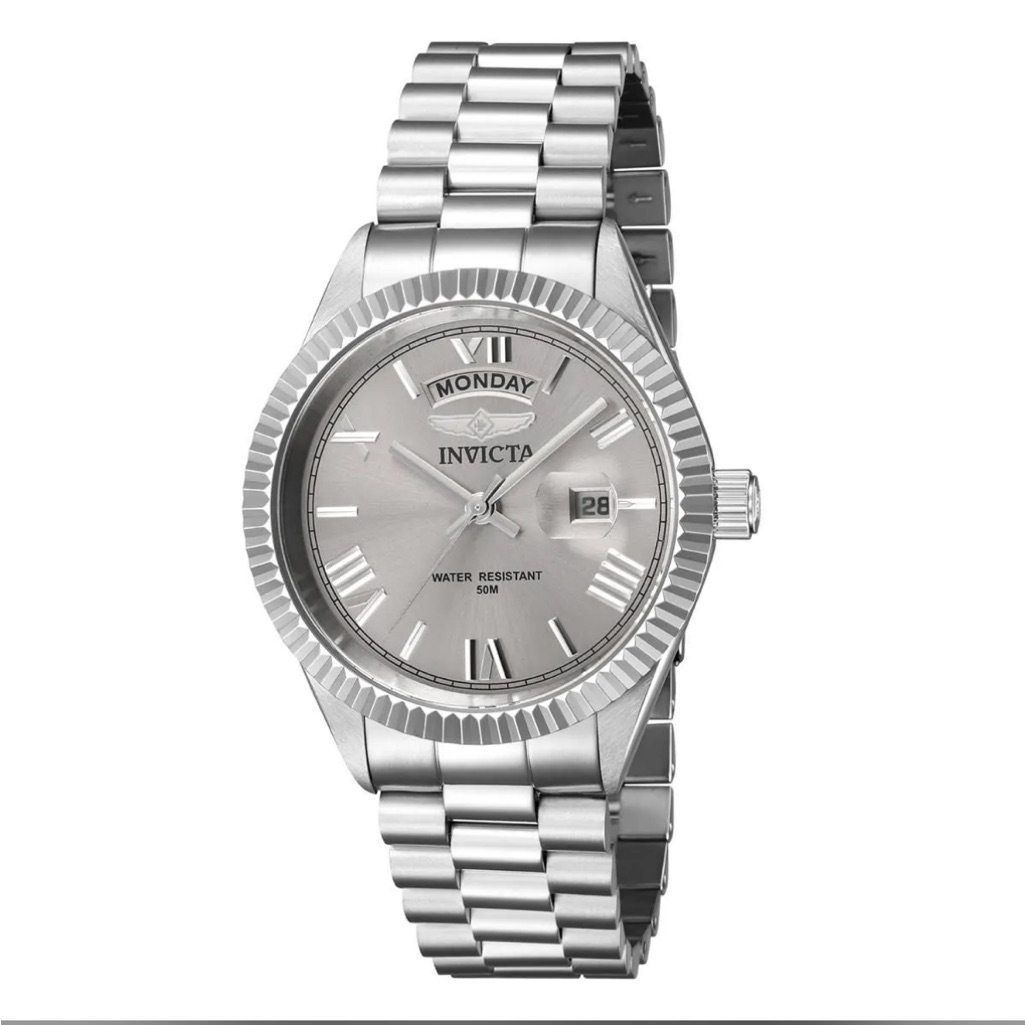 Invicta Silver Tone Watch With Day-Date Display